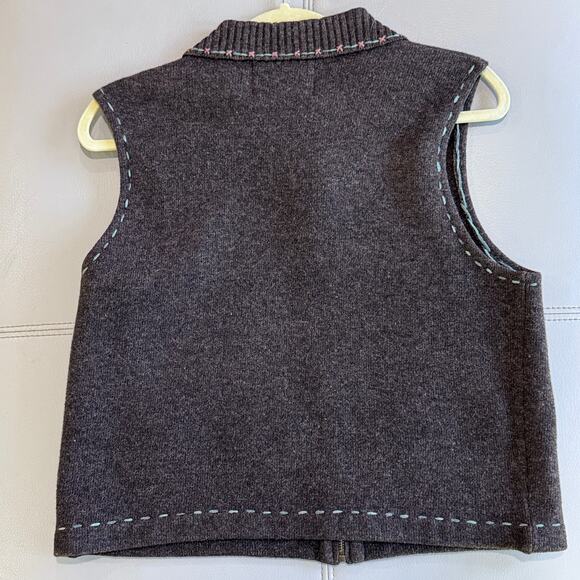 Woolrich Women's M Lambswool Brown Embroidered Topiary Vest - Picture 2 of 7